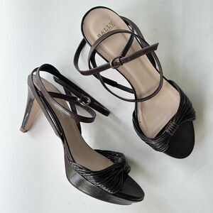 Bally ‘Jael’ Chocolate Brown Strappy Heeled Sandals Wrap Ankle Strap 6.5